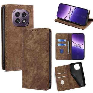 For OPPO A5 5G 2025 Global RFID Anti-theft Brush Magnetic Leather Phone Case(Brown)