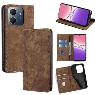 For OPPO A5x 5G Global RFID Anti-theft Brush Magnetic Leather Phone Case(Brown)