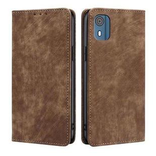 For Nokia C02 TA-1522 RFID Anti-theft Brush Magnetic Leather Phone Case(Brown)