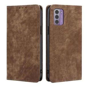 For Nokia G42 5G RFID Anti-theft Brush Magnetic Leather Phone Case(Brown)