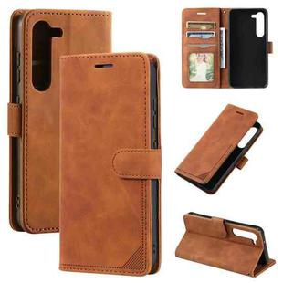 For Samsung Galaxy S23+ 5G Skin Feel RFID Blocking Leather Phone Case(Brown)