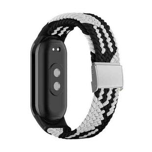 For Xiaomi Mi Band 8 Adjustable Nylon Braided Steel Buckle Watch Band(Black White)