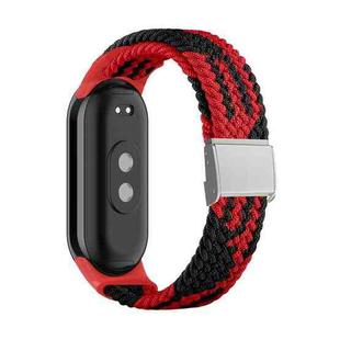 For Xiaomi Mi Band 8 Adjustable Nylon Braided Steel Buckle Watch Band(Red Black)