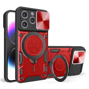 For iPhone 14 Pro CD Texture Sliding Camshield Magnetic Holder Phone Case(Red)