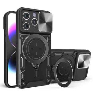 For iPhone 14 CD Texture Sliding Camshield Magnetic Holder Phone Case(Black)