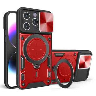 For iPhone 14 CD Texture Sliding Camshield Magnetic Holder Phone Case(Red)