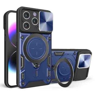 For iPhone 14 Plus CD Texture Sliding Camshield Magnetic Holder Phone Case(Blue)