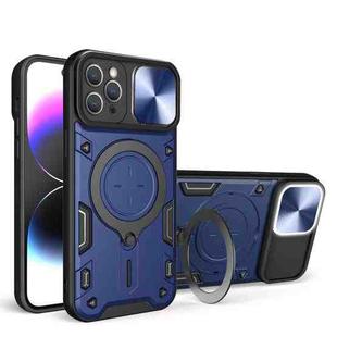 For iPhone 13 CD Texture Sliding Camshield Magnetic Holder Phone Case(Blue)