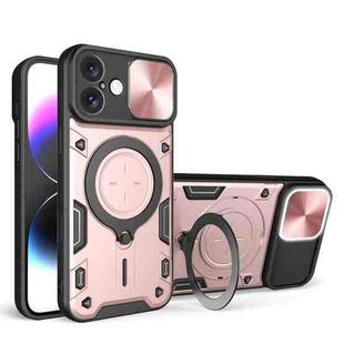 For iPhone 16 Plus CD Texture Sliding Camshield Magnetic Holder Phone Case(Pink)