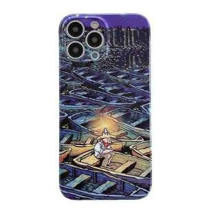 For iPhone 12 Oil Painting Pattern Glossy PC Phone Case(Lonely Boatman)