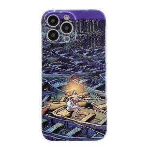 For iPhone 15 Plus Oil Painting Pattern Glossy PC Phone Case(Lonely Boatman)