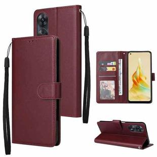 For OPPO Reno8 T 4G Multifunctional 3 Card Slots Leather Phone Case(Wine Red)