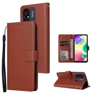 For Xiaomi Redmi 11A 4G Multifunctional 3 Card Slots Leather Phone Case(Brown)