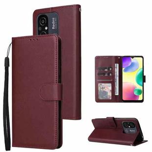 For Xiaomi Redmi 11A 4G Multifunctional 3 Card Slots Leather Phone Case(Wine Red)