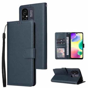 For Xiaomi Redmi 11A 4G Multifunctional 3 Card Slots Leather Phone Case(Navy Blue)