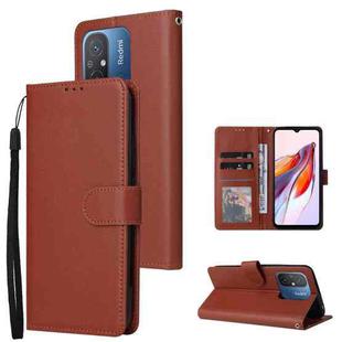 For Xiaomi Redmi 12C Multifunctional 3 Card Slots Leather Phone Case(Brown)