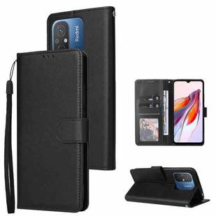 For Xiaomi Redmi 12C Multifunctional 3 Card Slots Leather Phone Case(Black)