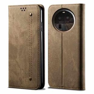 For OPPO Find X6 Denim Texture Casual Style Horizontal Flip Leather Case(Khaki)