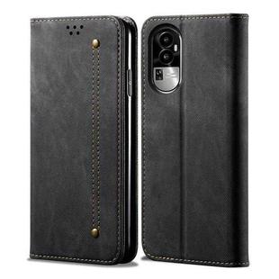 For OPPO Reno10 Global / Reno10 Pro Global Denim Texture Casual Style Horizontal Flip Leather Case(Black)