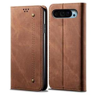 For Google Pixel 9 / 9 Pro Denim Texture Casual Style Horizontal Flip Leather Case(Brown)