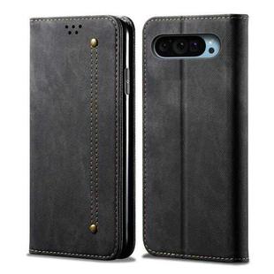 For Google Pixel 9 / 9 Pro Denim Texture Casual Style Horizontal Flip Leather Case(Black)