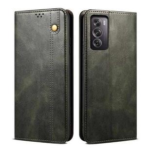 For OPPO Reno12 5G Global Oil Wax Crazy Horse Texture Leather Phone Case(Dark Green)