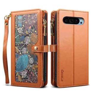 For Google Pixel 9 / 9 Pro ESEBLE Star Series Lanyard Zipper Wallet RFID Leather Case(Brown)