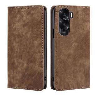 For Honor X50i 5G / 9 Lite RFID Anti-theft Brush Magnetic Leather Phone Case(Brown)