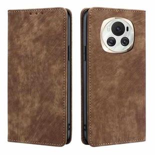 For Honor Magic6 RFID Anti-theft Brush Magnetic Leather Phone Case(Brown)