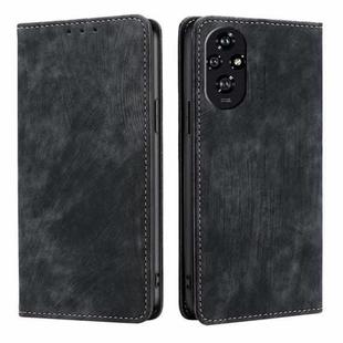 For Honor 200 5G RFID Anti-theft Brush Magnetic Leather Phone Case(Black)