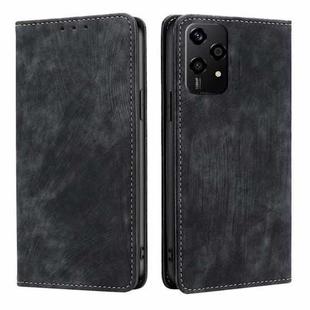 For Honor 200 Lite 5G Global RFID Anti-theft Brush Magnetic Leather Phone Case(Black)