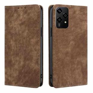 For Honor 200 Lite 5G Global RFID Anti-theft Brush Magnetic Leather Phone Case(Brown)