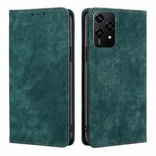 For Honor 200 Lite 5G Global RFID Anti-theft Brush Magnetic Leather Phone Case(Green)