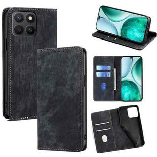 For Honor X8c 4G RFID Anti-theft Brush Magnetic Leather Phone Case(Black)