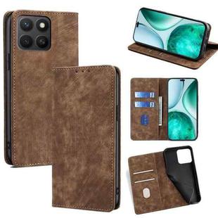 For Honor X8c 4G RFID Anti-theft Brush Magnetic Leather Phone Case(Brown)
