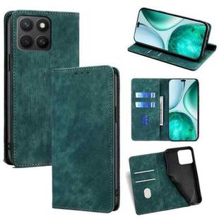 For Honor X8c 4G RFID Anti-theft Brush Magnetic Leather Phone Case(Green)
