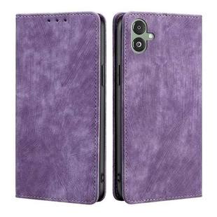 For Samsung Galaxy F14 5G RFID Anti-theft Brush Magnetic Leather Phone Case(Purple)
