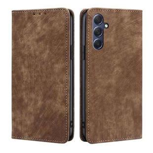 For Samsung Galaxy M54 5G RFID Anti-theft Brush Magnetic Leather Phone Case(Brown)