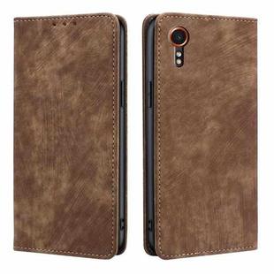 For Samsung Galaxy Xcover 7 5G RFID Anti-theft Brush Magnetic Leather Phone Case(Brown)