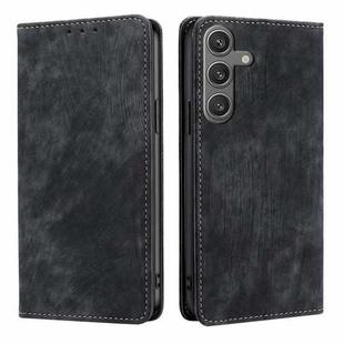 For Samsung Galaxy S24 5G RFID Anti-theft Brush Magnetic Leather Phone Case(Black)