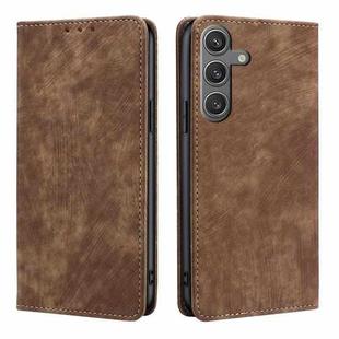 For Samsung Galaxy S24 5G RFID Anti-theft Brush Magnetic Leather Phone Case(Brown)