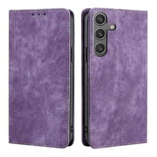 For Samsung Galaxy S24 5G RFID Anti-theft Brush Magnetic Leather Phone Case(Purple)