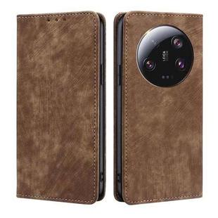 For Xiaomi 13 Ultra 5G RFID Anti-theft Brush Magnetic Leather Phone Case(Brown)
