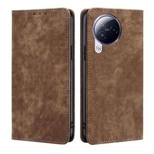 For Xiaomi Civi 3 5G RFID Anti-theft Brush Magnetic Leather Phone Case(Brown)
