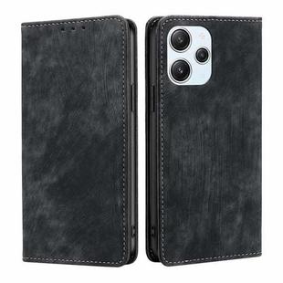 For Xiaomi Redmi 12 4G RFID Anti-theft Brush Magnetic Leather Phone Case(Black)