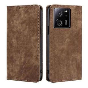 For Xiaomi Redmi K60 Ultra RFID Anti-theft Brush Magnetic Leather Phone Case(Brown)