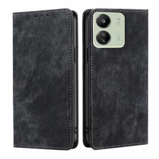 For Xiaomi Redmi 13C RFID Anti-theft Brush Magnetic Leather Phone Case(Black)