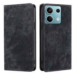 For Xiaomi Redmi Note 13 4G RFID Anti-theft Brush Magnetic Leather Phone Case(Black)