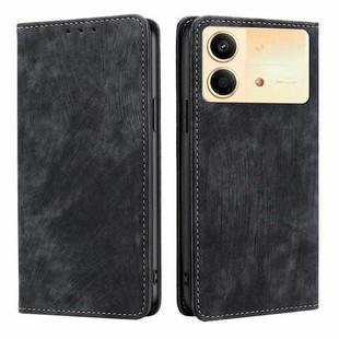 For Xiaomi Redmi Note 13R Pro 5G RFID Anti-theft Brush Magnetic Leather Phone Case(Black)