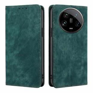 For Xiaomi 14 Ultra 5G RFID Anti-theft Brush Magnetic Leather Phone Case(Green)